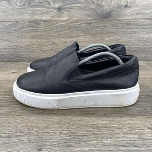 J/Slides NYC Black Leather Slip On Platform Sneakers Womens 8M Round Toe